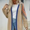 Women Open Front Sweater Long Sleeve Contrast Color Tassel Decor Knit Outwear Stylish Lady Sweater