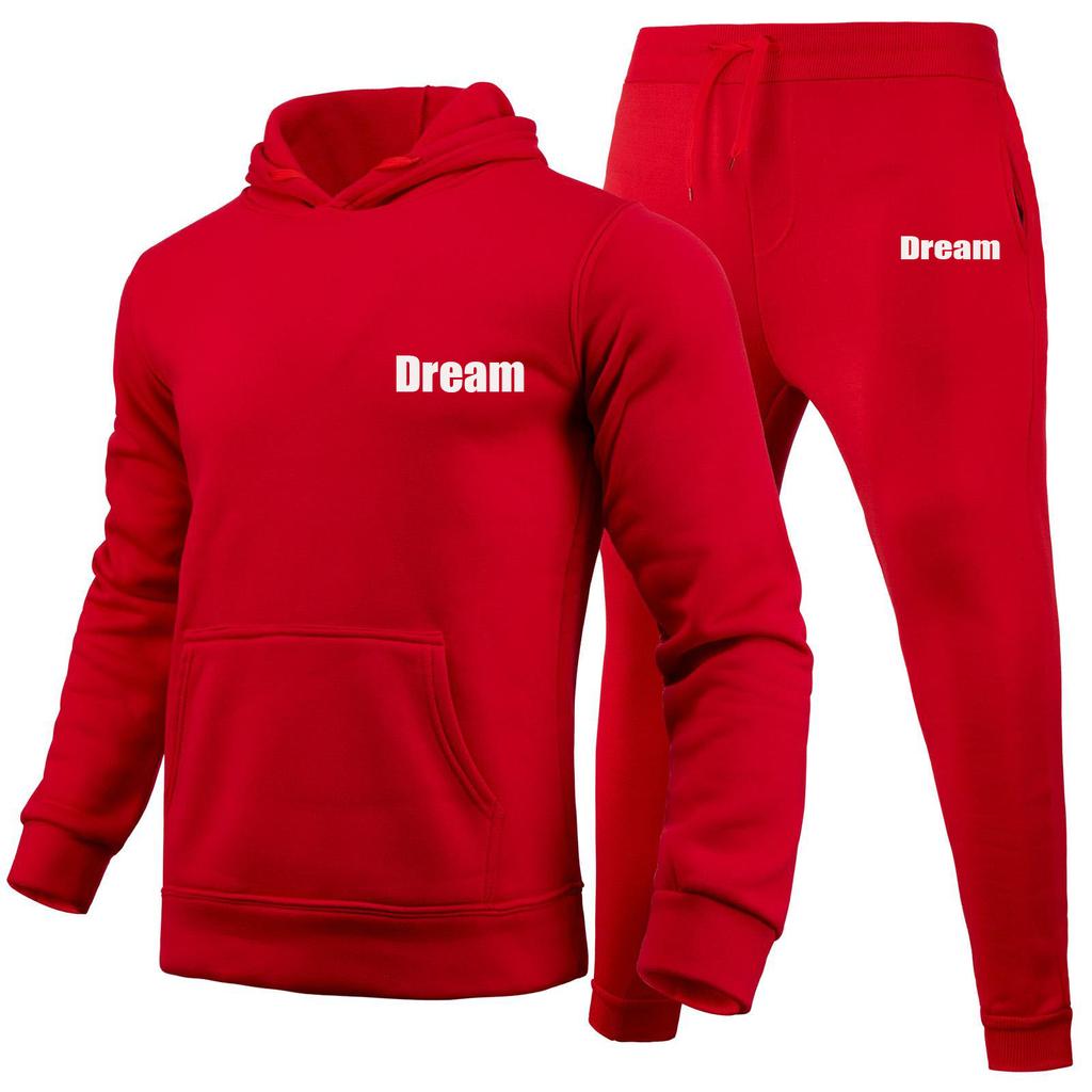 Dream Letters Printed Sets Winter Tracksuit Men Hooded 2 Piece Sets Mens Outfits Suit Men Fleece Sport Hoodie Sweatpants Two Piece Sets