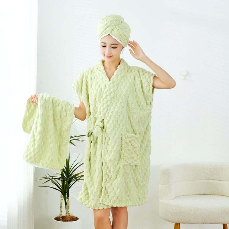 

Набор быстросохнущей юбки для ванны и полотенца из кораллового флиса - Впитывающий 3 предмета для взрослых Bathrobe 95*150cm