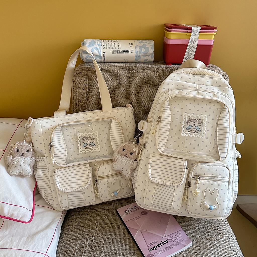 Schoolbag Vitality Soft Fog Powder Lace Polka Dot Girl Backpack Girlfriend Daily Class Junior High School Travel Sweet Backpack
