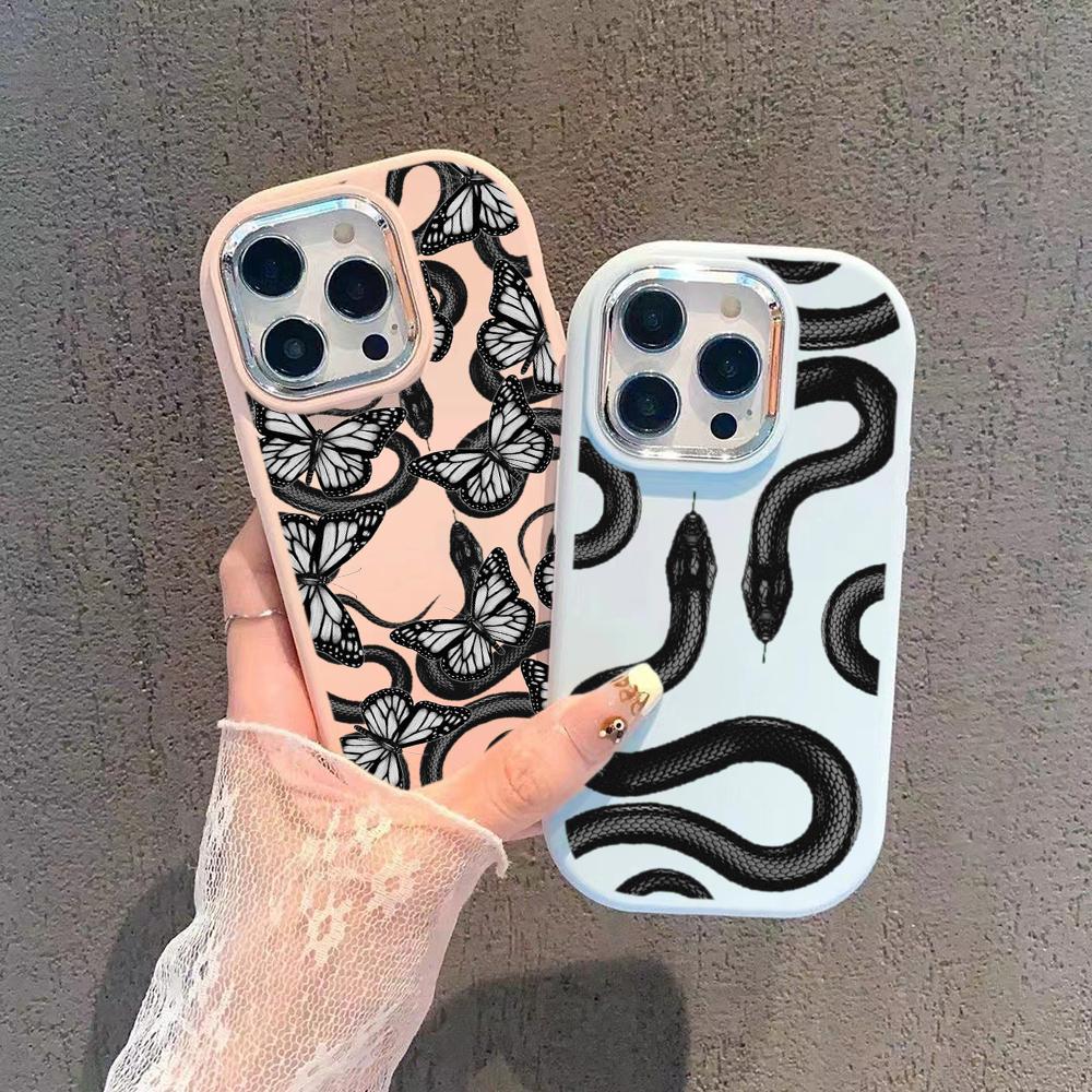 LZ5 Butterfly Black Gold Snake Soft Phone Case for Samsung S24 Ultra S23 Plus S21 FE A16 A54 A52 A06 Infinix Hot 40 Lens Protection Shockproof Cover