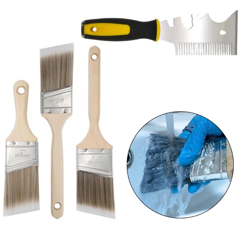 Professional Synthetic Bristles Paintbrush Includes Paint Comb for Smooth Application On Walls Furniture Renovations