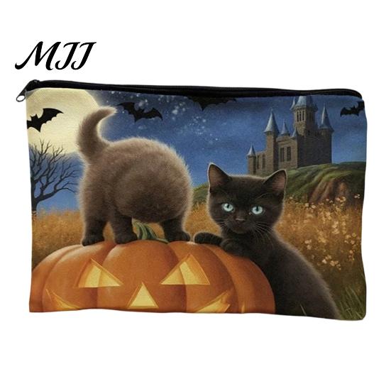 Durable Halloween Bag Storage Bag, with Pattern Printed, Smooth Zipper Tight Sealing Canvas Makeup Large Capacity Travel Cosmetic Pouch Small Object