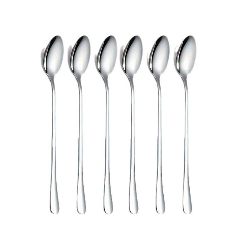 

6Pcs Stainless Steel Long-Handled Ice Teaspoon, Coffee Spoon, Ice Cream Stirring Spoon, Kitchen Accessories, Tableware Set