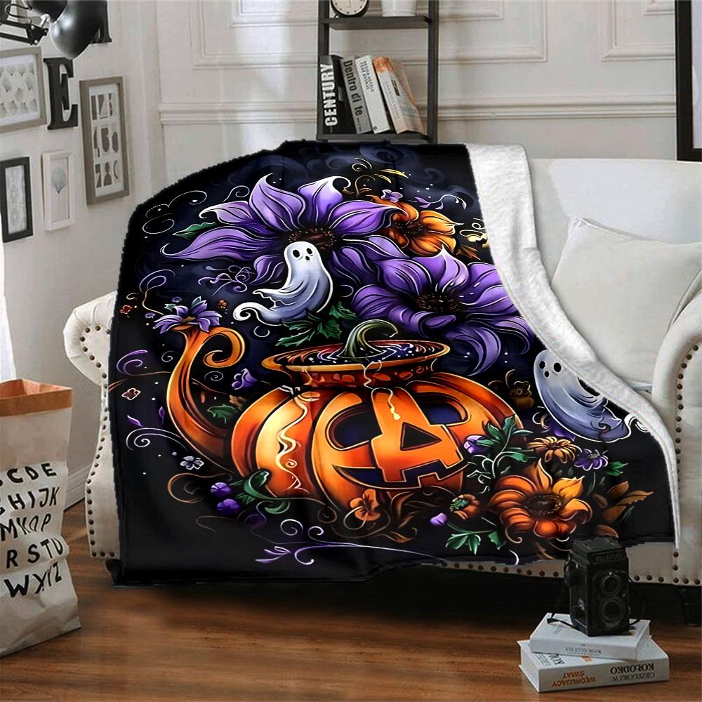1pc Halloween Flowers Blanket, Lightweight Flannel Throw Blanket for Sofa, Bed, Travel, Camping, Living Room, Office, Couch057