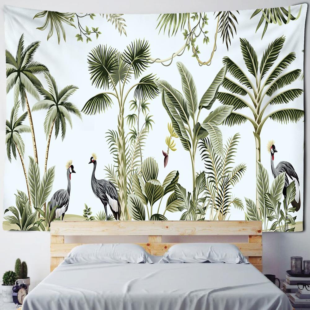 Tapiserie cu plante și animale tropicale agățat pe perete psihedelic peisaj misterios estetică camera de zi Decor de perete
