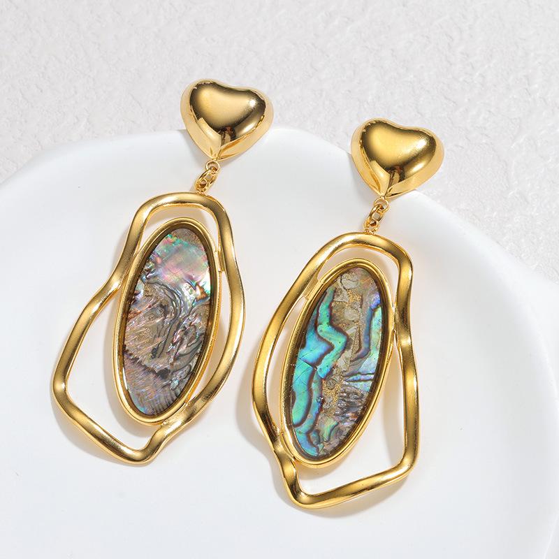 Европейские и американские хиты продаж, серьги из нержавеющей стали: Неправильная форма раковины абалона Геометрический дизайн кулона