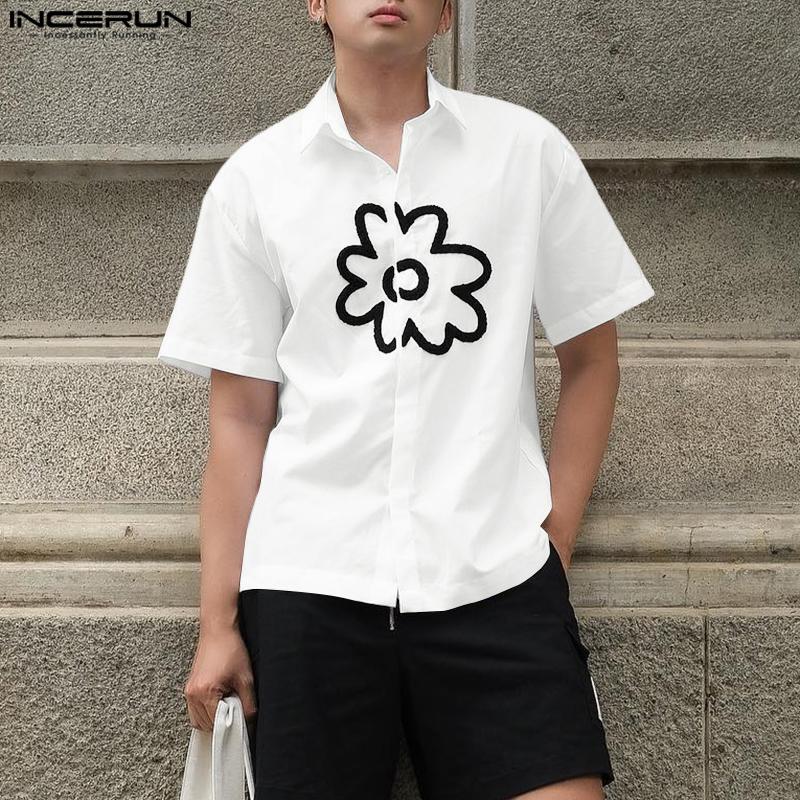

INCERUN Men Lapel Short Sleeve Floral Print Casual Oversized Shirts
