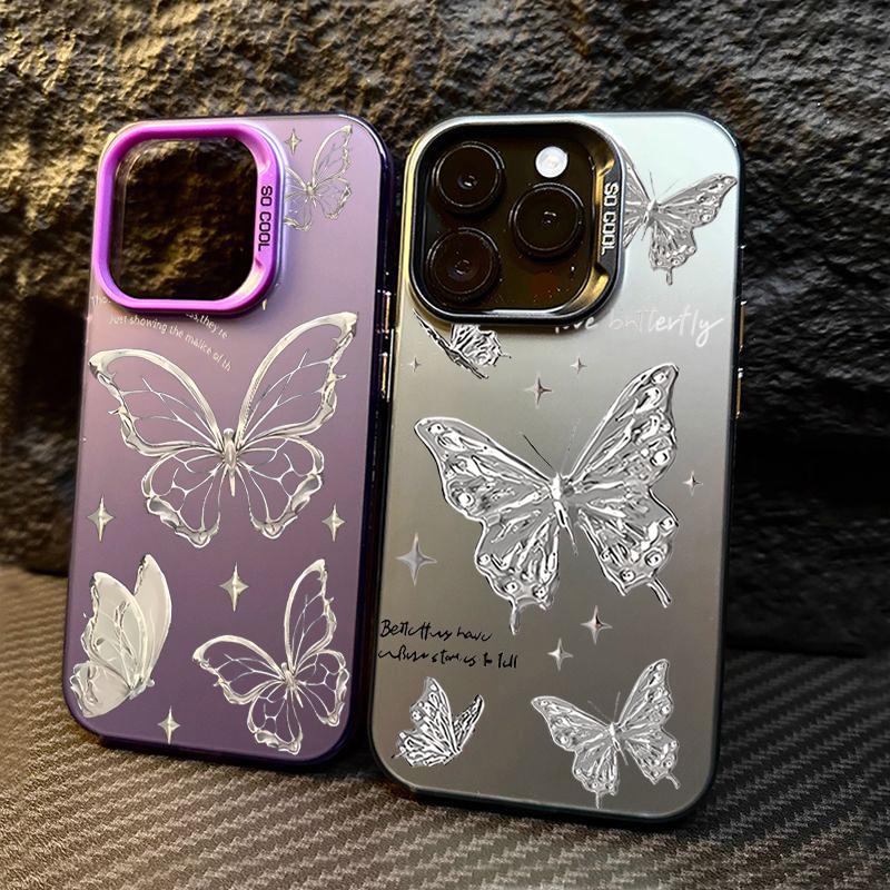 Luxury Laser Silver Gold Butterfly Phone Case For Samsung Galaxy S24 Ultra S23 S22 Plus S21 FE A25 A35 A55 A34 A54 A33 A53 Cover