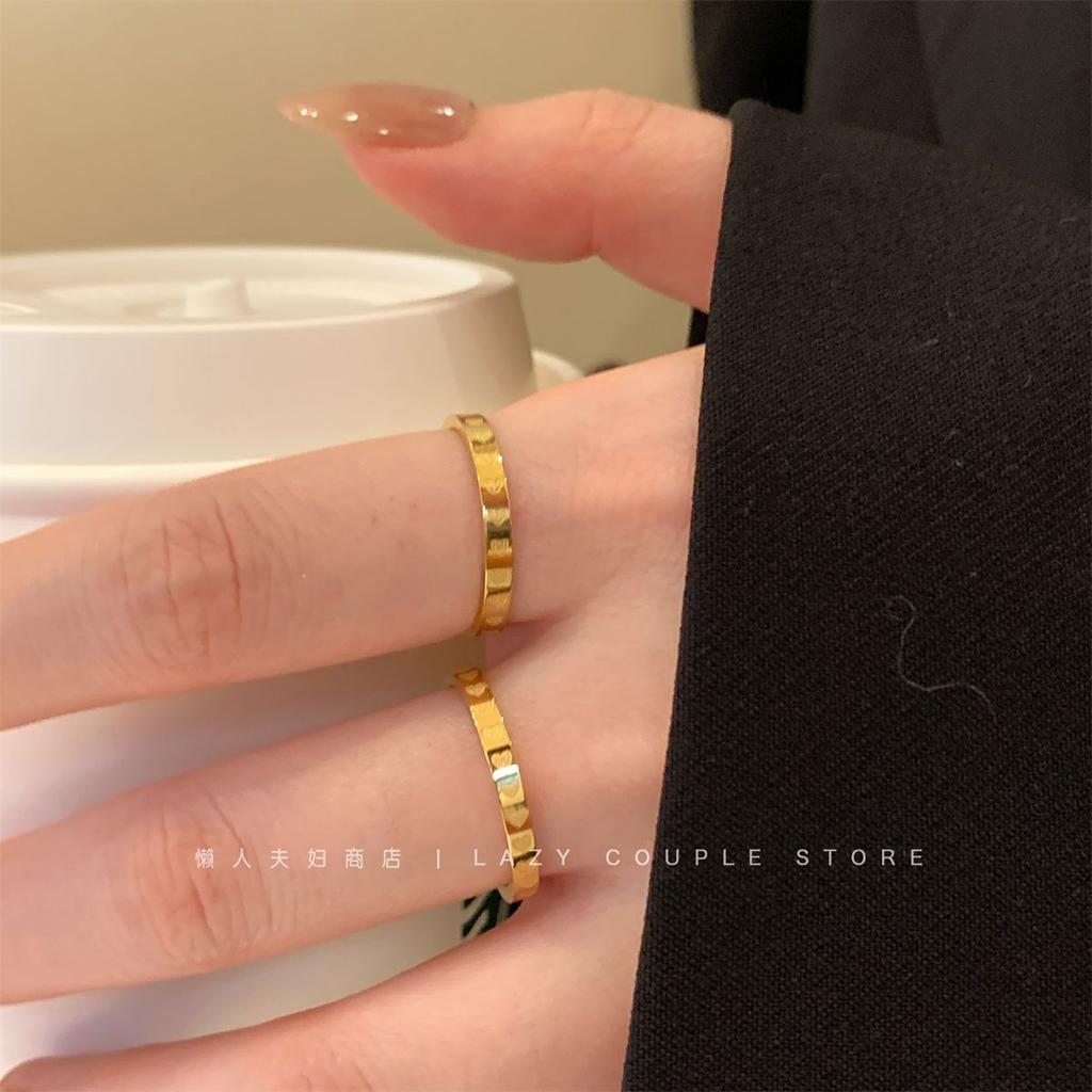 Sweet Gold Titanium Steel Full Circle Love Ring Female Niche Design High Sense Simple Plain Ring Ring Index Finger Ring Tide