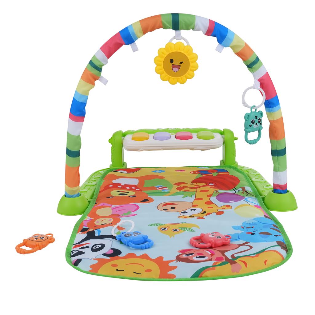 Baby Piano Play Mat, Kick & Play Baby Activity Gym, Musical Tummy Time Mat with 5 Colorful Hanging Toys, Baby