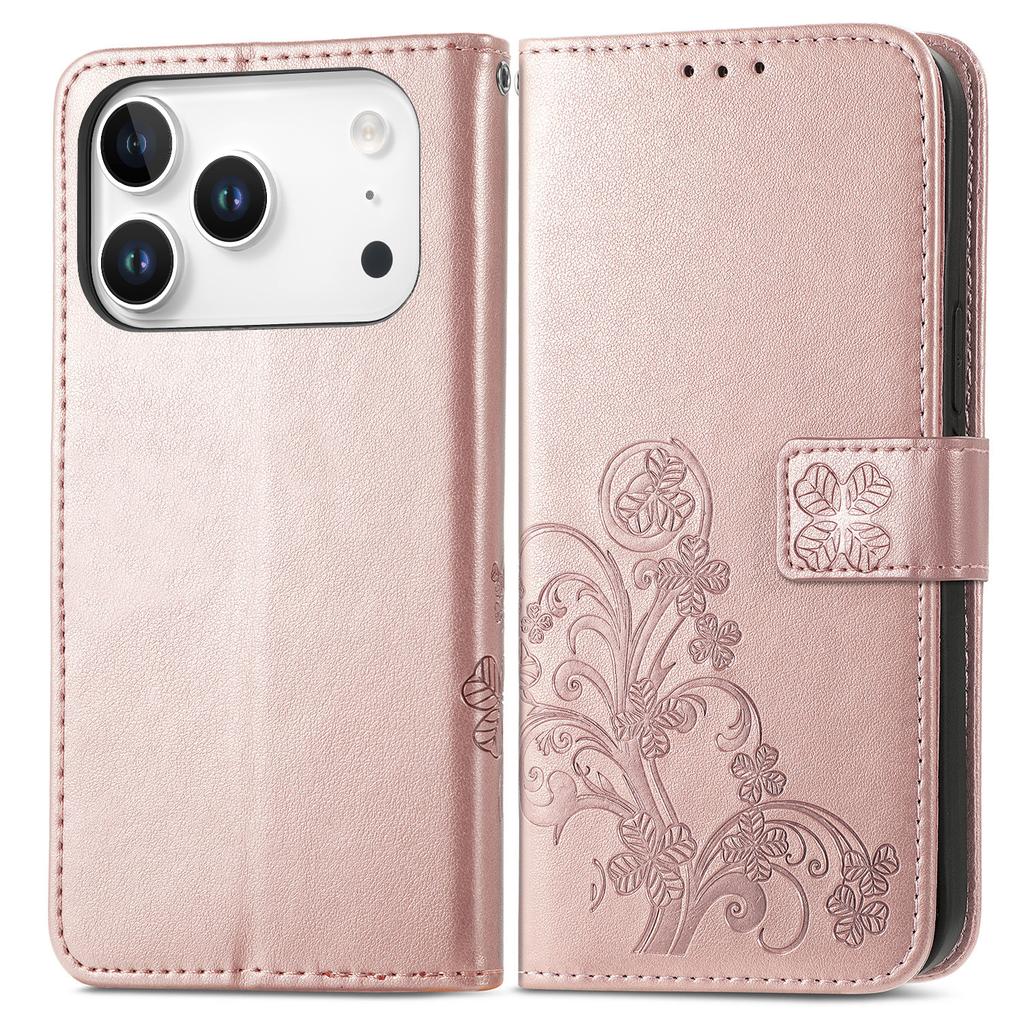 For iPhone 17 Pro Leather Case Four-Leaf Clover Wallet Phone Cover