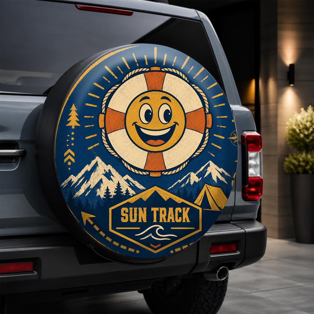 1pc Fun Smiling Face Spare Tire Cover with Outdoor Scenery Print, Fashionable Universal Wheel Hub Protector, Backup Tire Protection, Perfect Fit, Easy