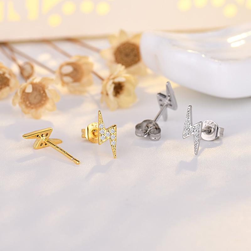 Lightning Bolt Stud Earrings Unisex Fashionable Personalized High End Versatile Niche Design Ear Jewelry For Men And Women
