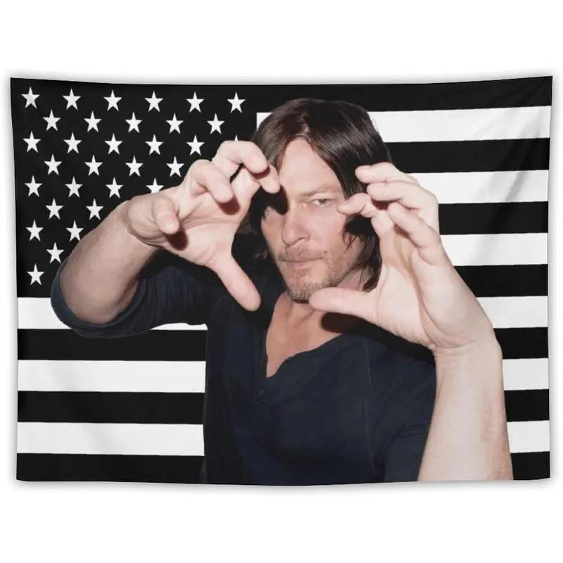 

Norman Reedus Wall Tapestry Polyester Retro American Flag Design for Bedroom And Living Room Decor the Walking Dead Theme 74x94cm(29x37in)
