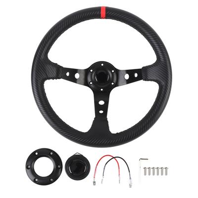 14in Auto Rennlenkrad PVC Aluminium Universal Kohlefaser Optik Sportlenkrad mit Hupenknopf für 6