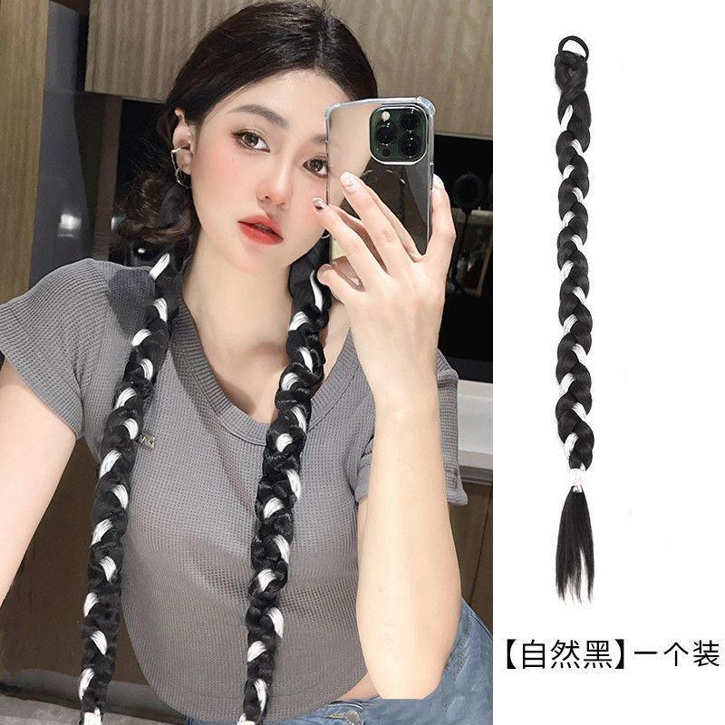 Cornrow Braids Women Long Braid Ponytail Hair Extensions Gothic Style Double Accessories