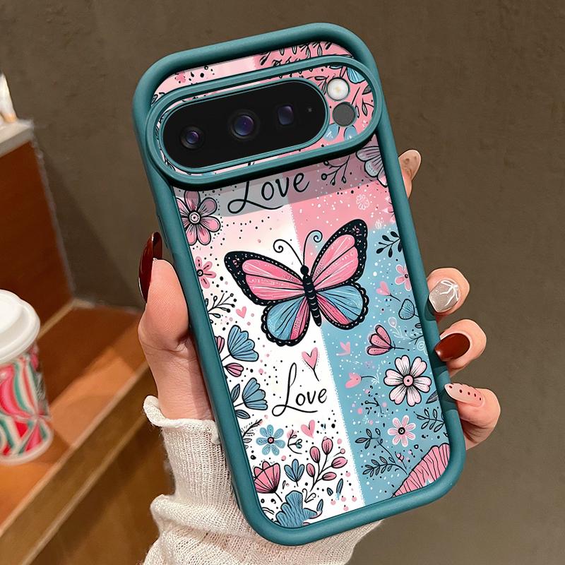 Blue Pink Butterfly Floral Pattern Case For Google Pixel 10 Pro XL Shockproof Bumper Silicone Cover For Pixel 9A 9 8 7 Pro 8A 7A