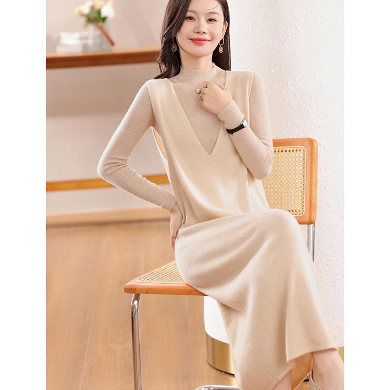 Women's Cashmere Dress Qinghe Cashmere 30% Cashmere 70% Wool Autumn and Winter Cashmere Skirt Soft and Warm