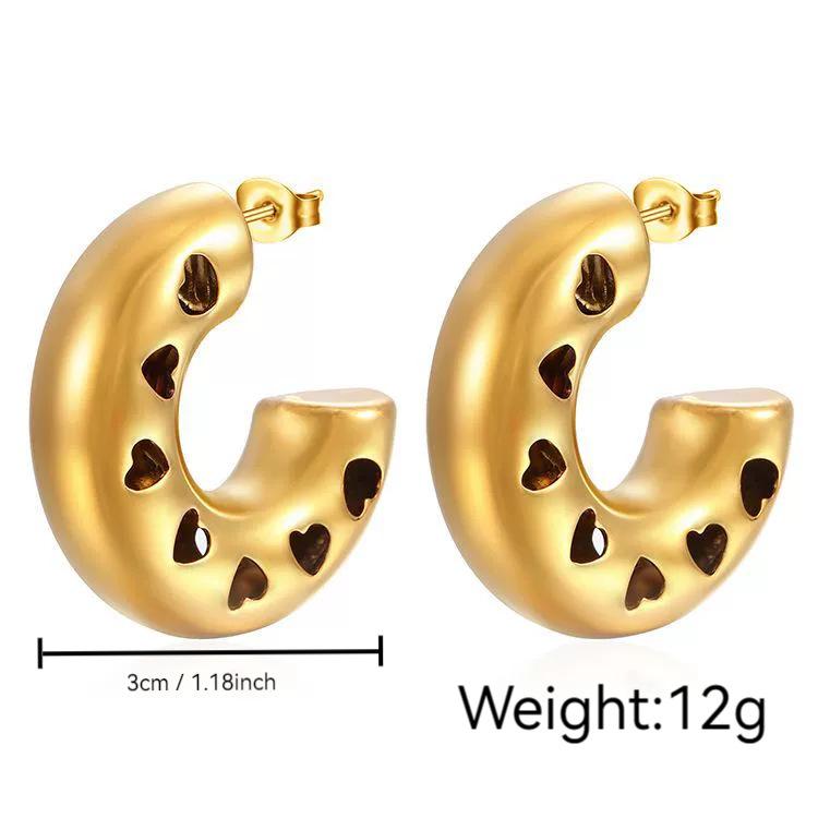 Stainless steel women's hollow earrings round gold-plated earrings 18K oval light luxury earrings