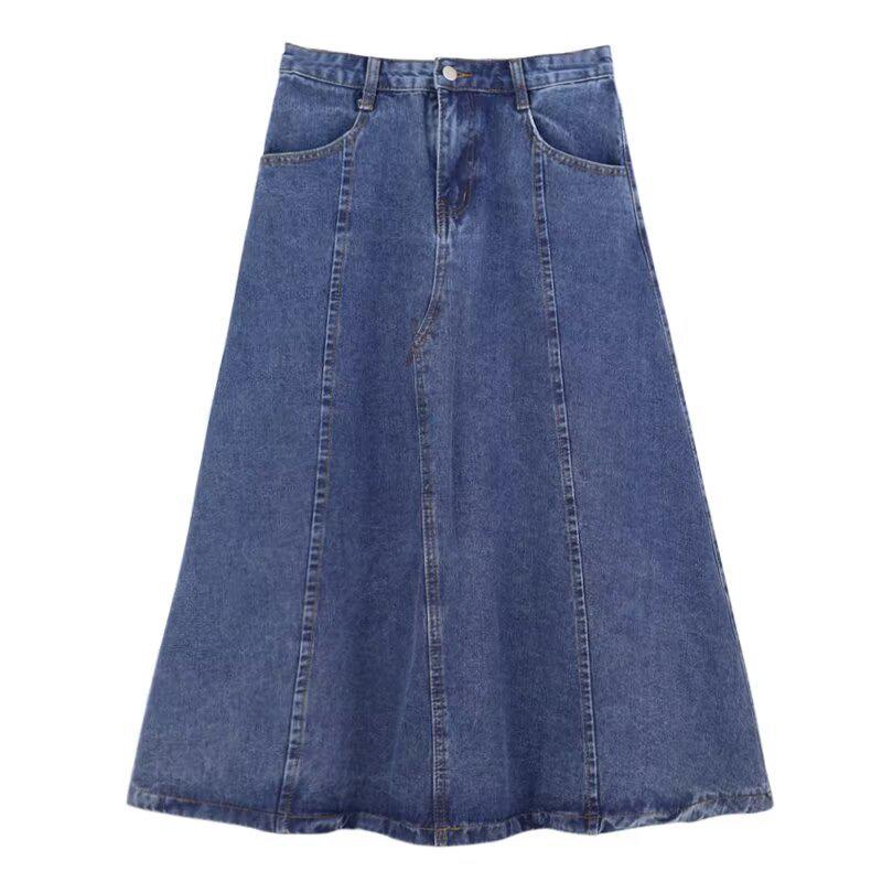 Damen Retro High-Waist A-Linien Denimrock - Mittellang, Große Größen, Weite Auslage für Frühling & Herbst 2026