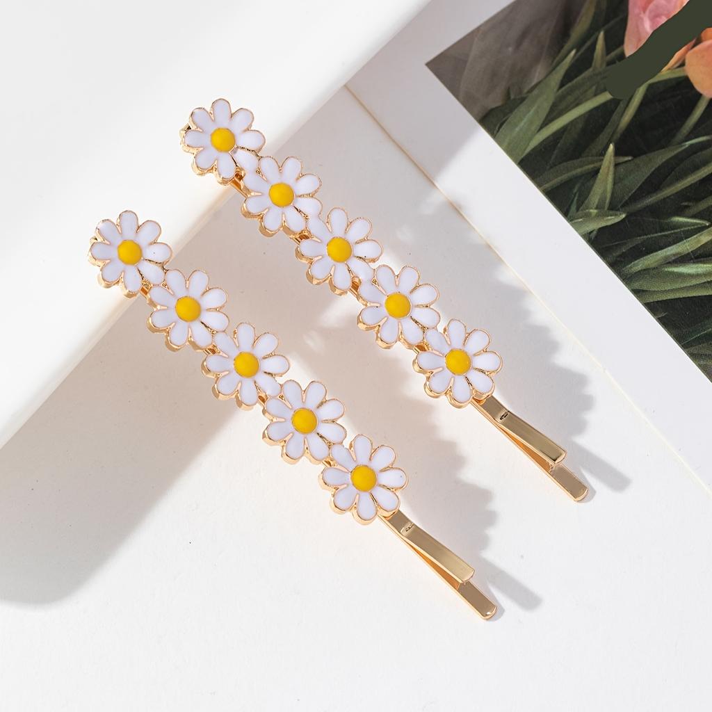 2pcs Set of Small Daisy Alloy Flower Hairpins, Fashionable and Fresh Women's Hair Clip, Bangs Clip