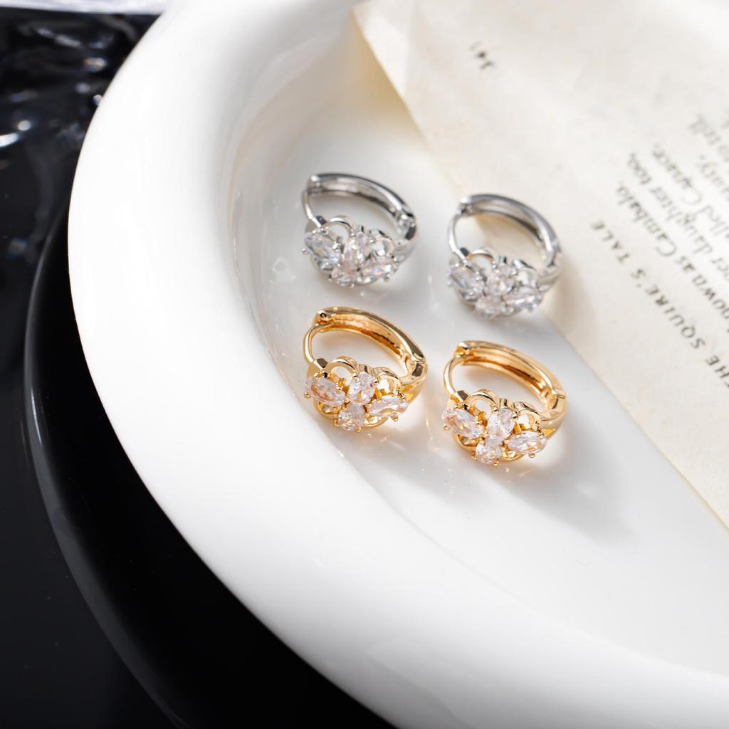 Korean Style Zircon-Studded Four-Petal Flower Geometric Earrings for Women