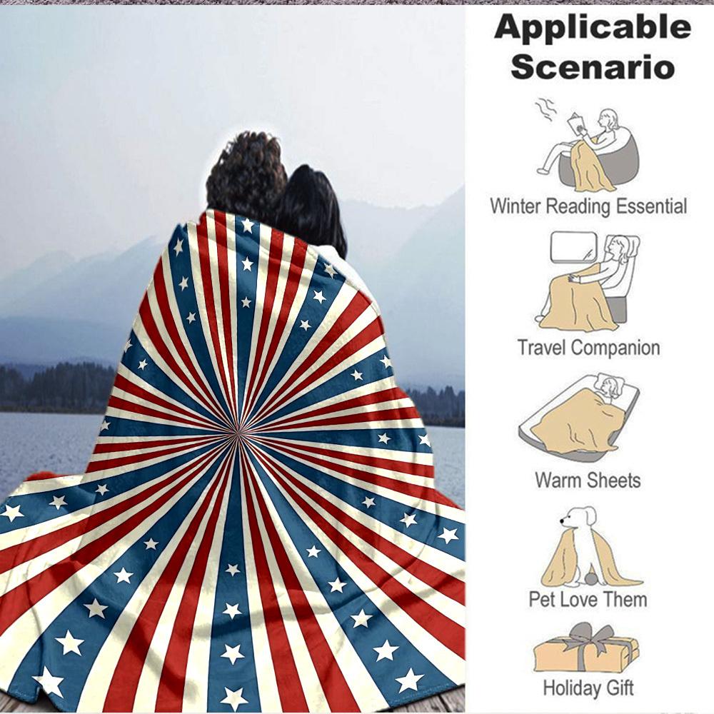 1pc Blue Red Stars Stripes Blanket, Lightweight Flannel Throw Blanket for Sofa, Bed, Travel, Camping, Living Room, Office, Couch030