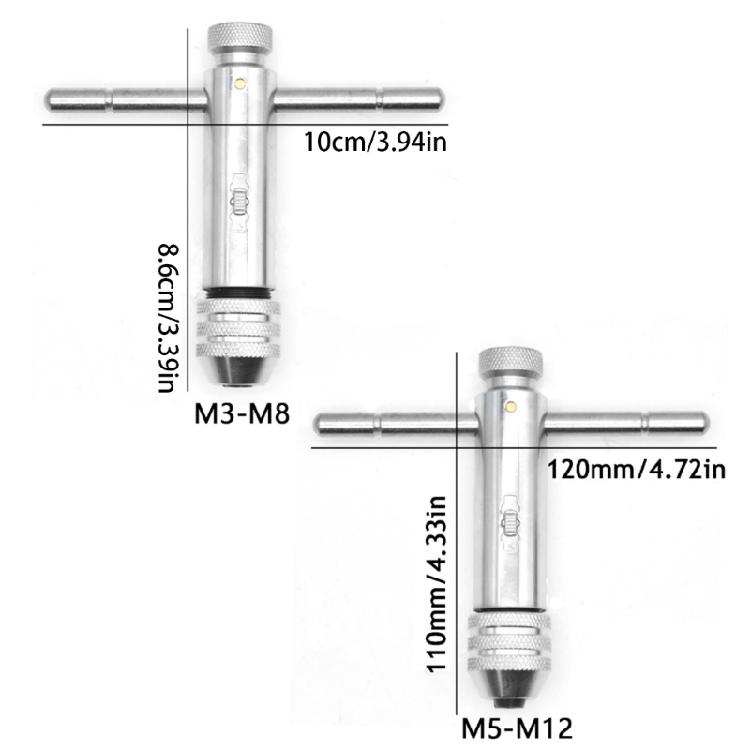 2Pieces High Strength Tap Wrench Set Adjustable Size 3-12mm Long Lifes Steel Suitable For Mechanical And Household Tasks
