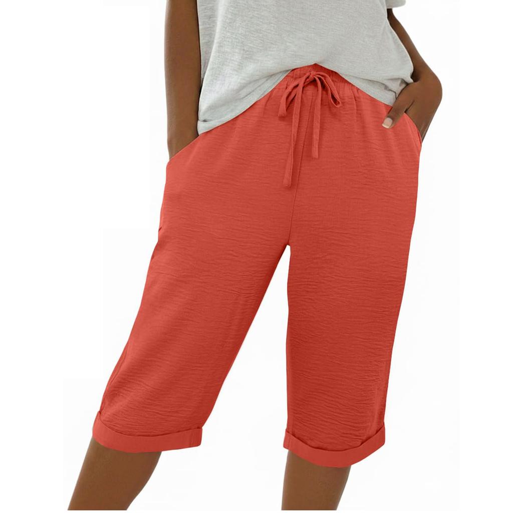 Women Elastic High Waist Pant Casual Fit Wide Leg Long Pants Trousers With Pockets