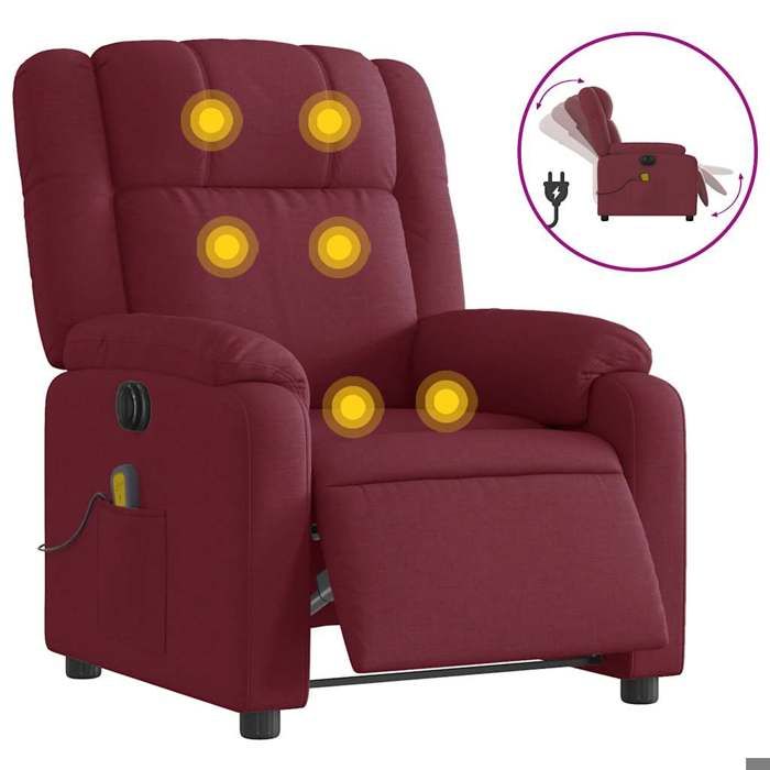 VidaXL Electric Reclining Massage Armchair Bordeaux Red Fabric 3205193