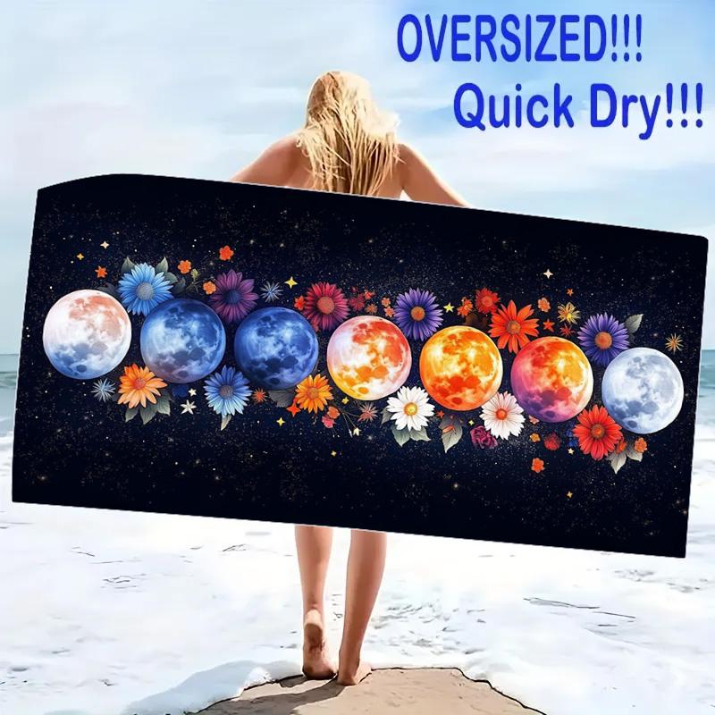 Celestial Moon Print Beach Towel, Large Soft Quick Dry Towel for Beach Camping Swimming
