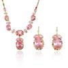 European & American Style Zircon Pink Flower Necklace & Earrings Set