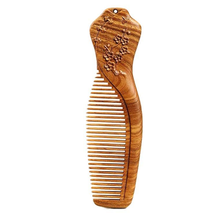 Argentinian Green Sandalwood Cheongsam Hair Comb – Carved Chinese Style Smoothing Comb Gift