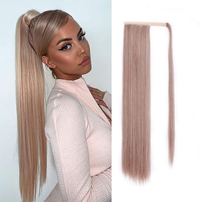 MISS WIG Long Straight Clip In Hair Tail False Hair Ponytail Hairpiece With Hairpins Synthetic Hair Pony Tail Hair Extension