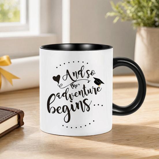 Large Capacity Coffee Cup Graduation Theme Water Cup with Ergonomic Handle Comfortable to