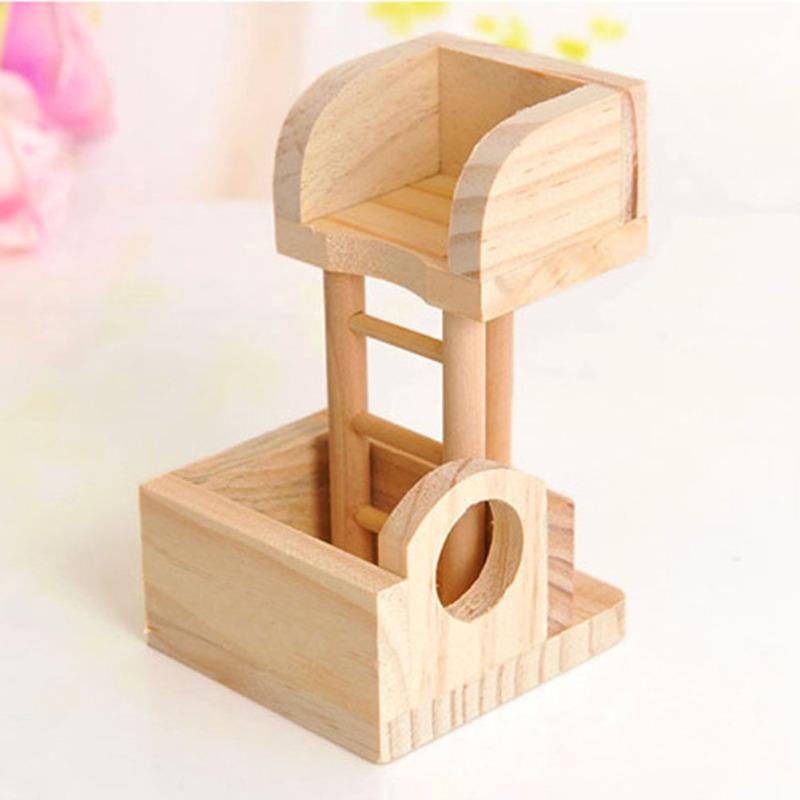 2-story Hamster Wooden Climbing Platform Hiding Shelter House Playground Chew Toy Pet Accessories