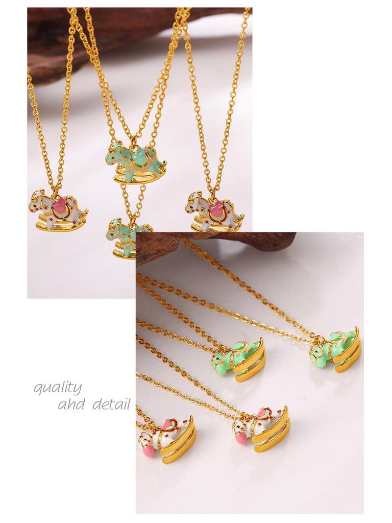 Charming & Colorful Rocking Horse Pendant Necklace with Exquisite Design for Women
