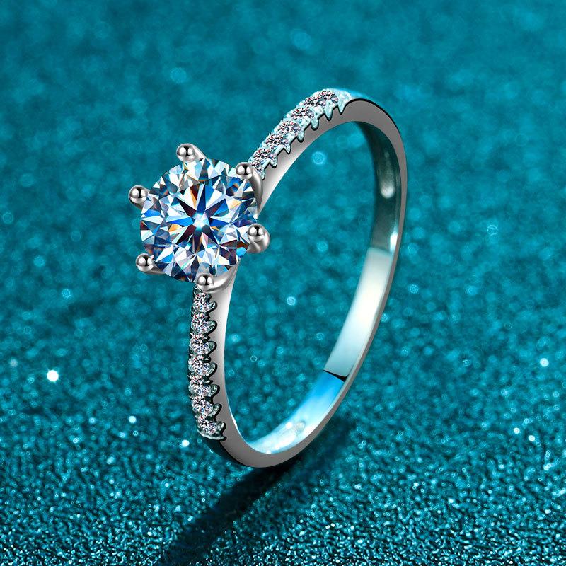 

Кольцо на руку из серебра S925 пробы с шестью когтями, женское модное парное кольцо с инкрустацией бриллиантами в один карат, кольцо на праздник Циси No. 9