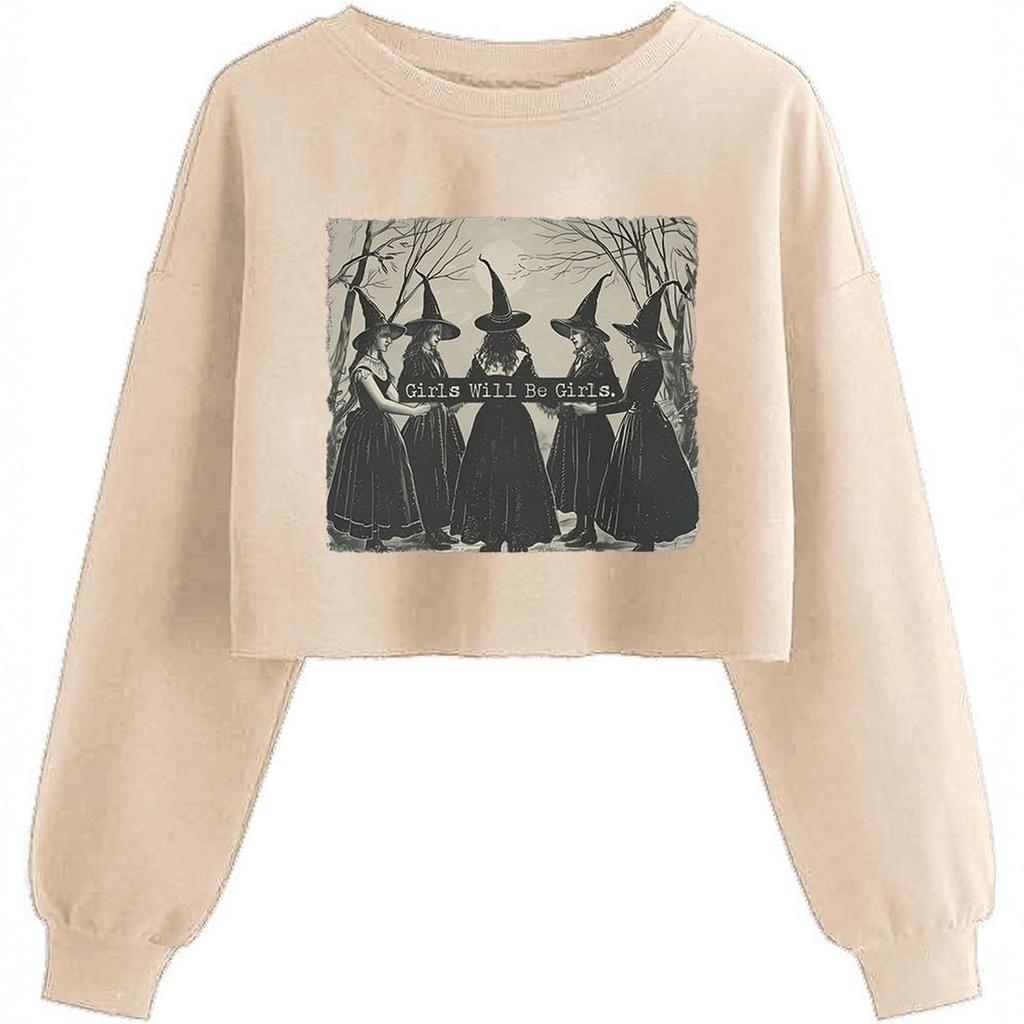 Women's Crop Sweatshirt Fall Halloween Long Sleeve Pullover Sweatshirt