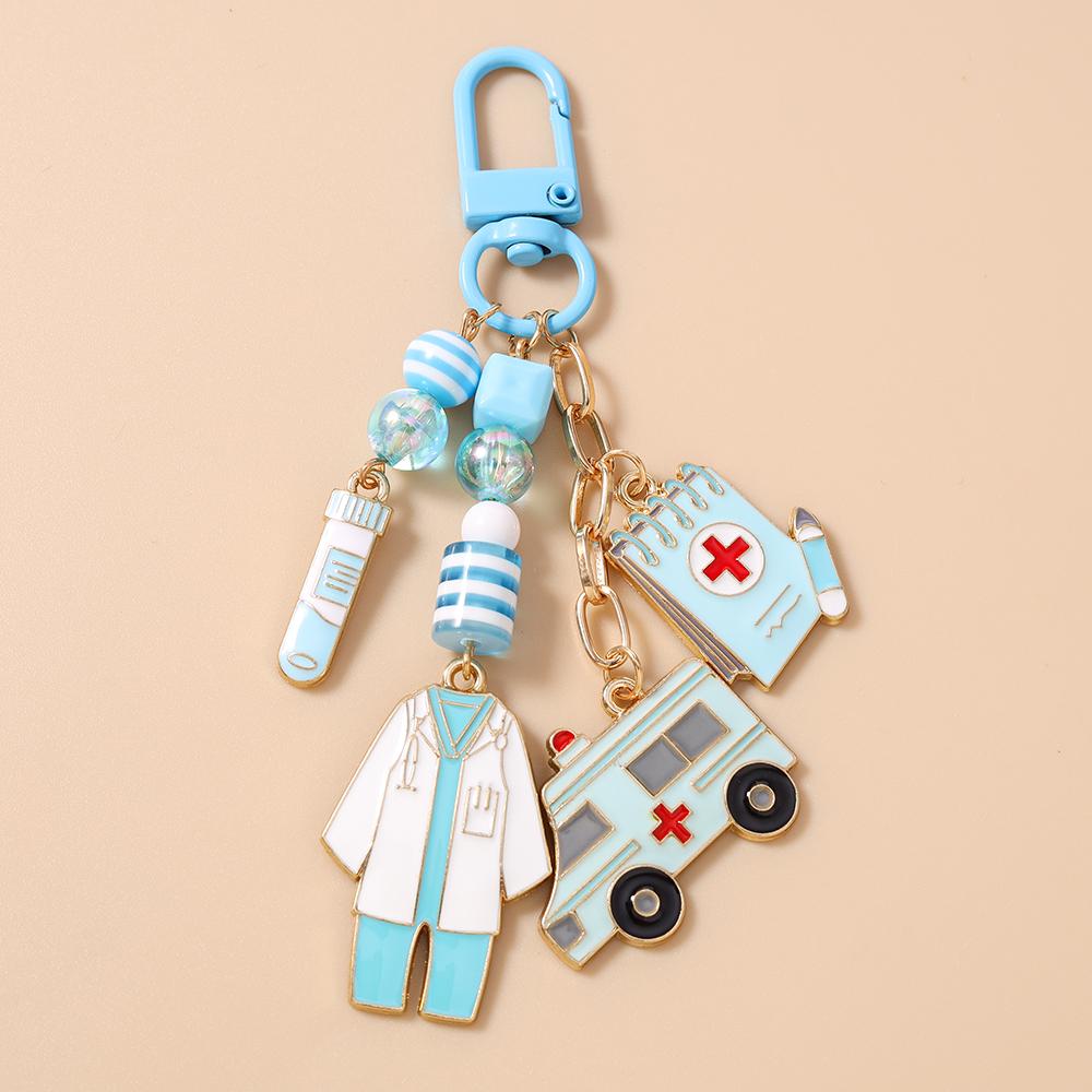 New Enamel Doctor's Gown keychain Ambulance Key Ring Pendants for Women Girls Handbag Decor DIY Key Chain Jewelry Gifts