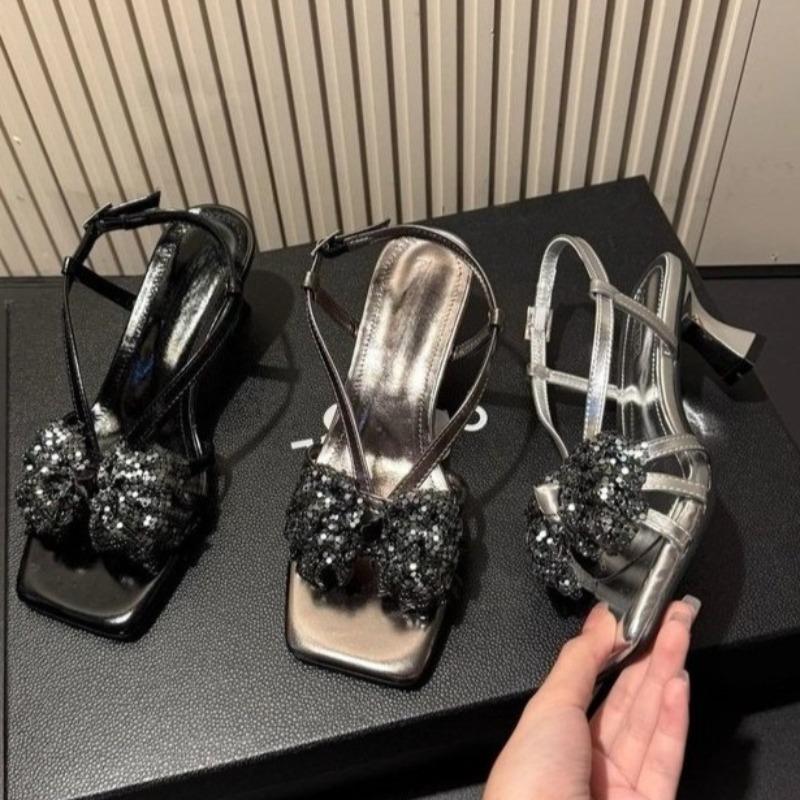 Fashion Summer New Butterfly Shiny Tassel Niche Design Outfit Square-toe Casual Non-slip Wear-resistant Explosive Sandals
