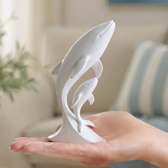 Whale Art for Nursery Decor 3D Printed Ornaments, Mother And Child Figurines, Modern Minimalist Double Sculpture Home Office Matte Solid Color