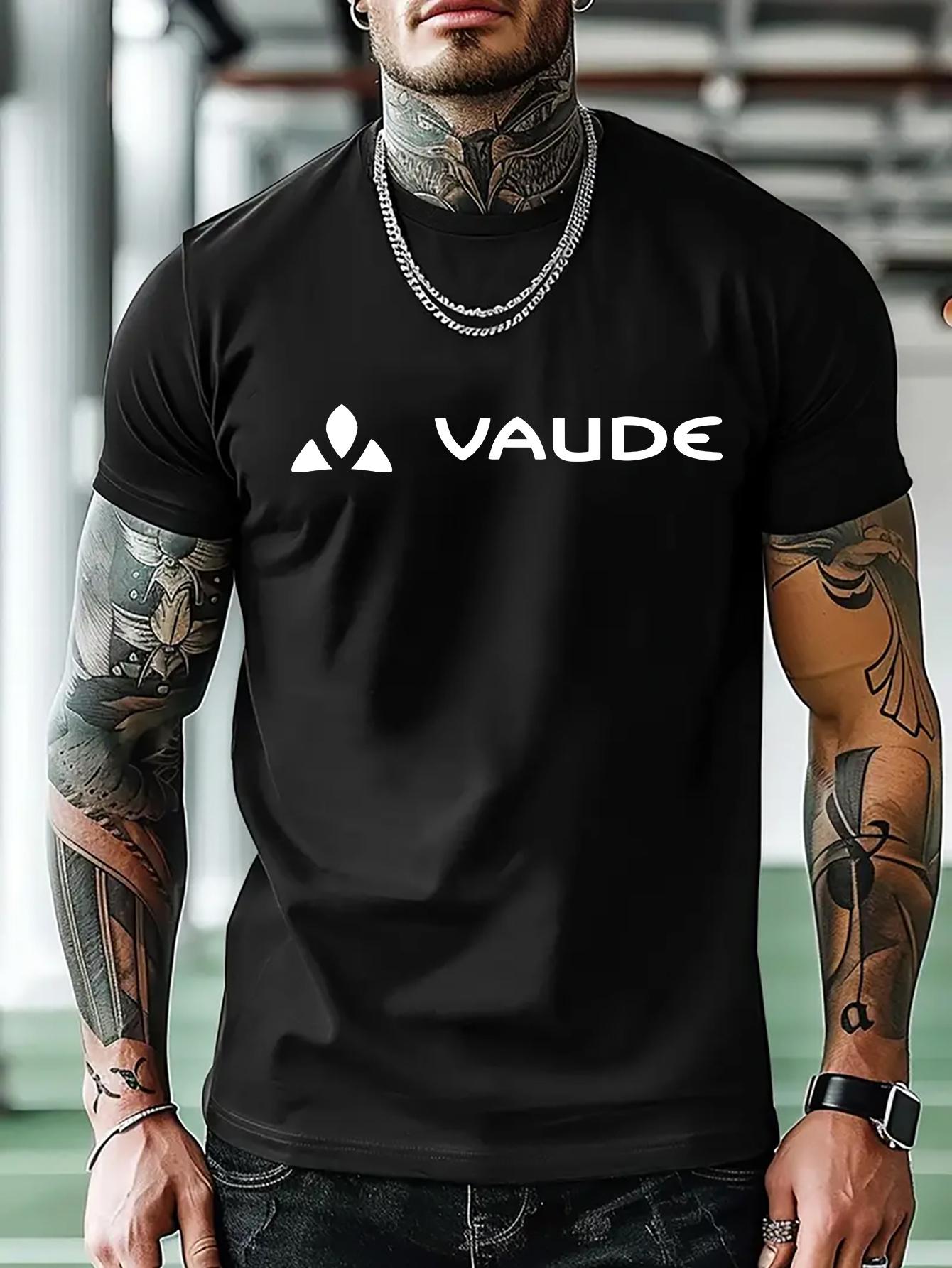 

Casual Sports T-shirt with Bold VAUDE Logo Print - Black Short Sleeve Round Neck Summer Tee for Outdoor Activities XXL