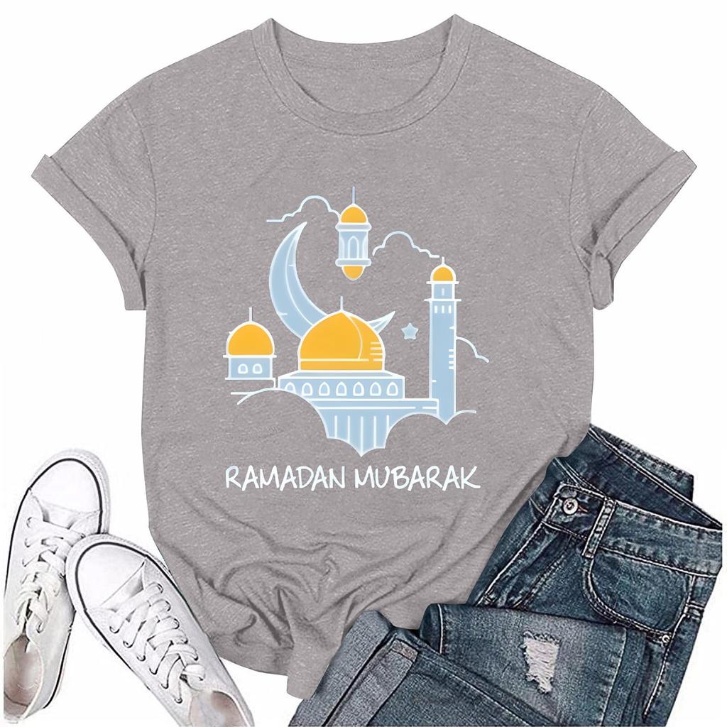 Girls casual loose printed T-shirt round neck pullover short sleeve top