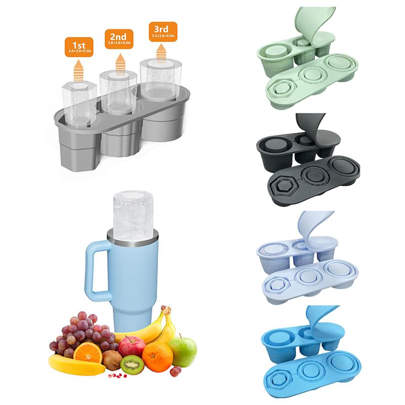Válcová miska na kostky ledu pro sklenice na šálky Skládací opakovaně použitelné silikonové formy na led Jednodílná 3-mřížka na pití džusu a kávy