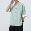 Men's Lightweight Mandarin Collar Printed Shirt Summer Chinese Style Oriental Design Casual Cultural Wear