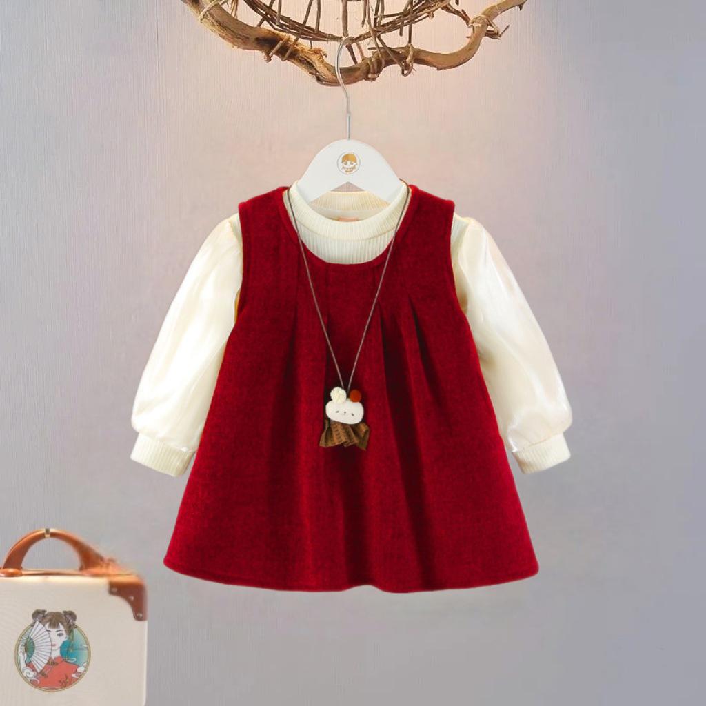 Set Rochie Fetițe Călduroasă Toamnă/Iarnă 2025: Ținută de petrecere la modă pentru copii de un an