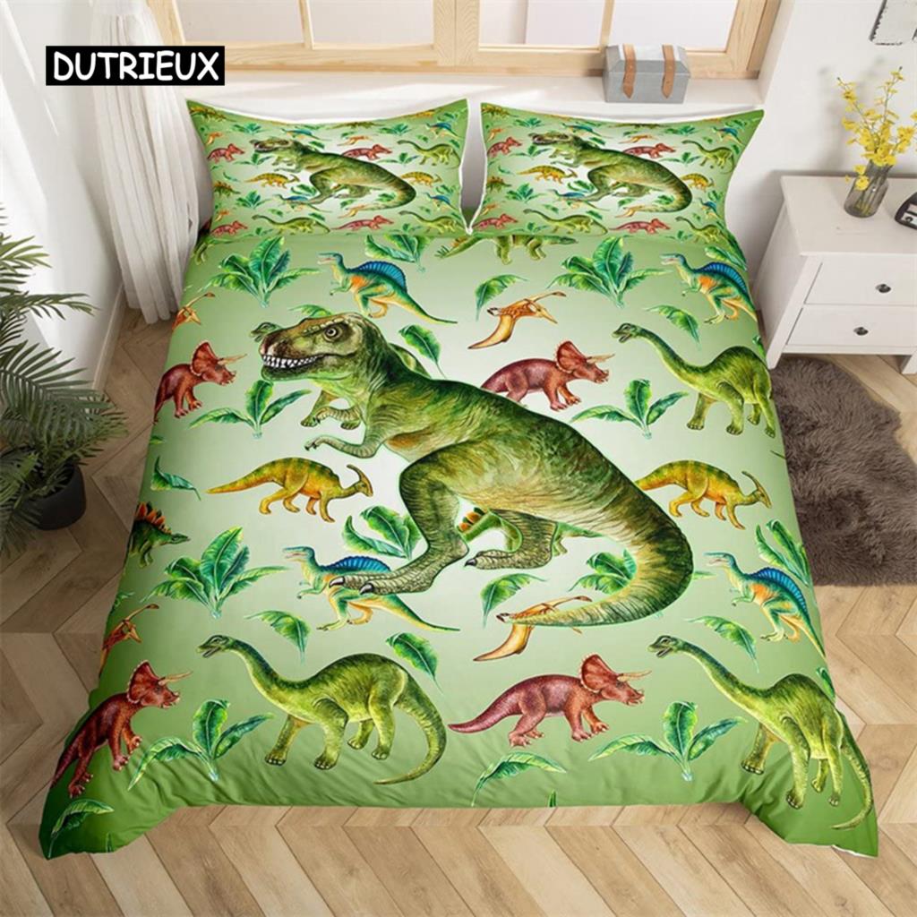 Dinosaur Duvet Cover Set King Size Jurassic World Battle 2/3 Piece Twin Bedding Set Unique Dinosaur Bedding for Kids and Adults