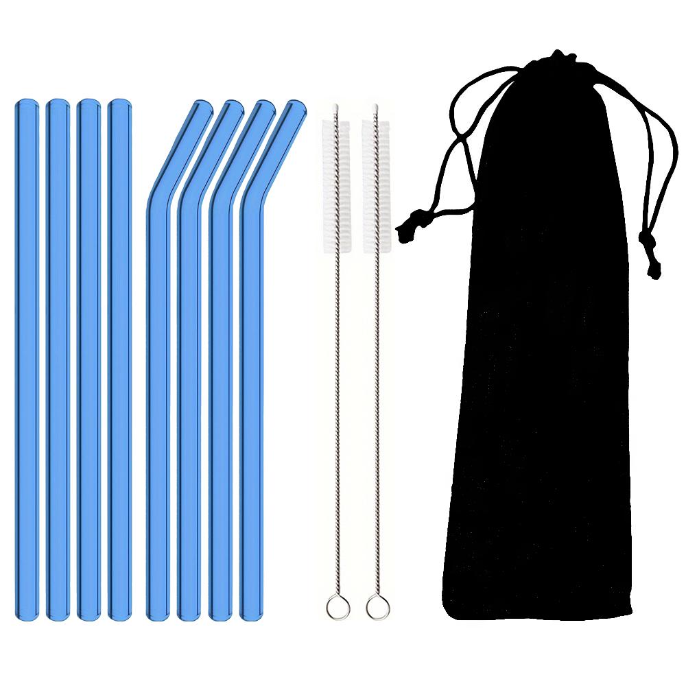 11Pcs Coloful Glass Straws - Reusable Drinking Straws with Cleaning Brush, 200x8 Mm for Beverages, Shakes, Milk Tea, Juices